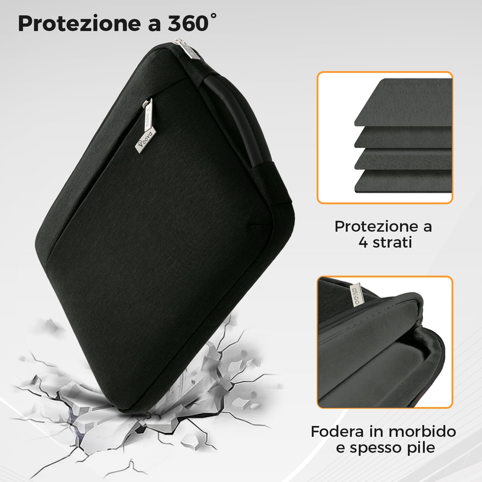 Voova Custodia PC Portatile Porta PC 15,6 16 Pollici (37×25,5×2,5CM) Custodia Computer Laptop, Borsa Cover PC per Macbook Pro 16 Acer ConceptD 15 Lenovo 16 Inspiron 16 Ideapad 15.6, Nero
