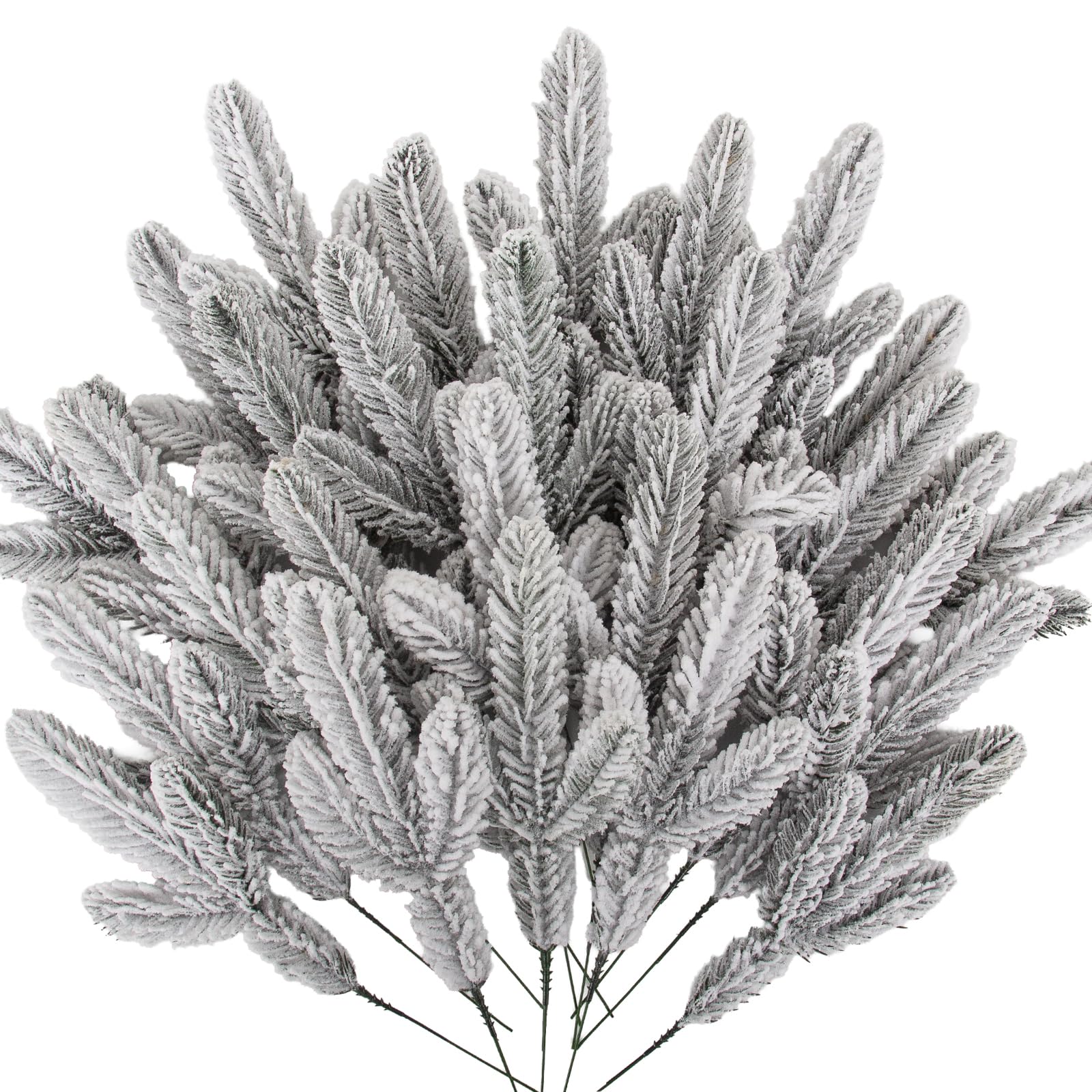 Hananona Lot de 50 branches de pin artificielles enneigées de 27 cm pour guirlande de Noël, couronne, bricolage et décoration d'intérieur (blanc)