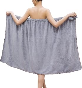 Bath Wrap Towels for Women Adjustable Shower Spa Wrap with Home Hotel Bathrobes Nightgown for Sauna Beach Pool Gym Travel Gray