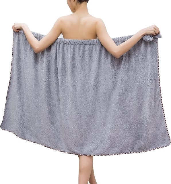 Serviettes de bain pour femmes douche réglable Spa Wrap avec Home Hotel Peignoirs Chemise pour Sauna Plage Piscine Gym Voyage Gris