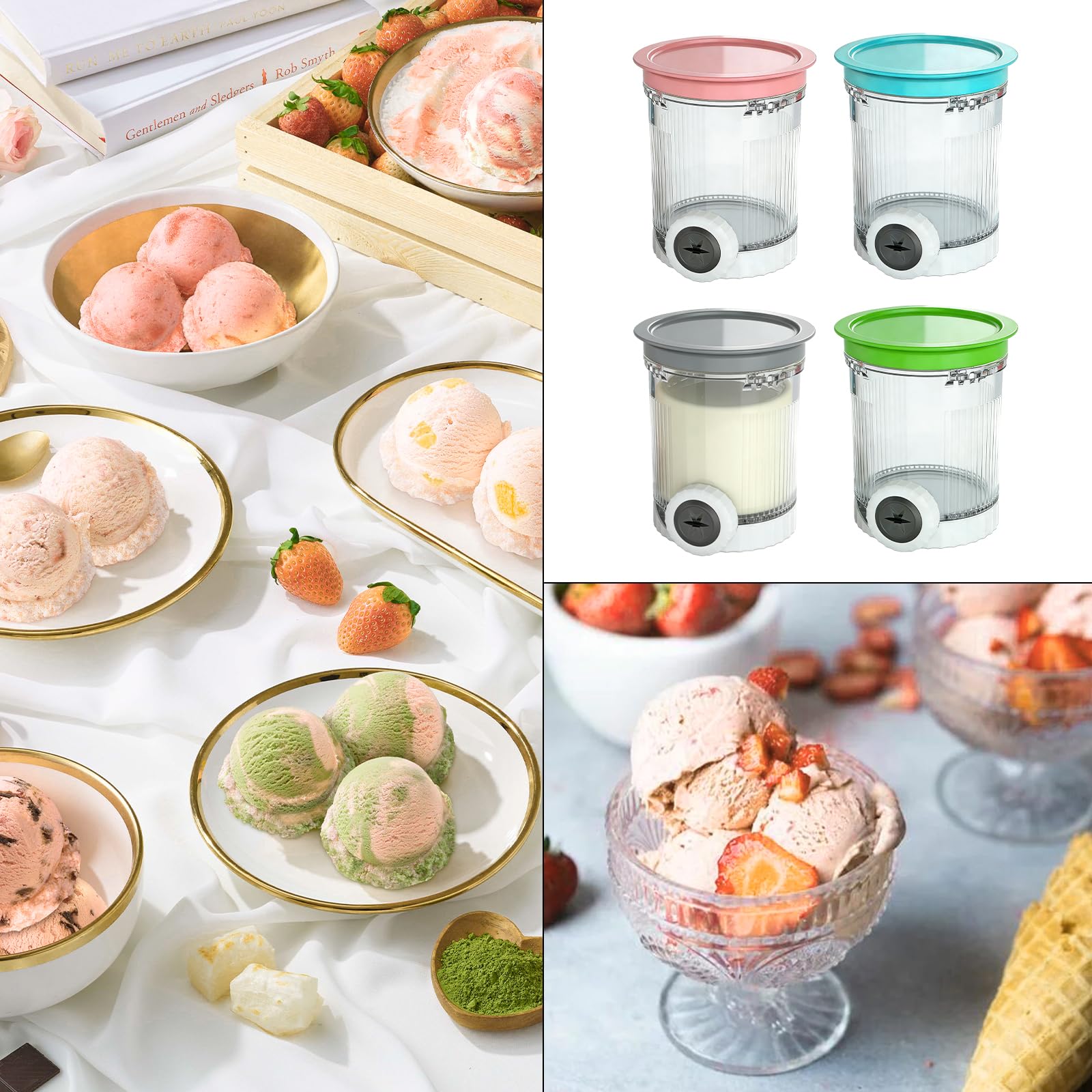 4 Pièces Bacs A Crème Glacée NinjaS,Récipients A Crème Glacée De Rechange,Pots Compatibles Avec Ninja,Récipient Pour Ninja Pour Sorbetières Et Desserts Glacés,Sans BPA, Compatible Lave-Vaisselle