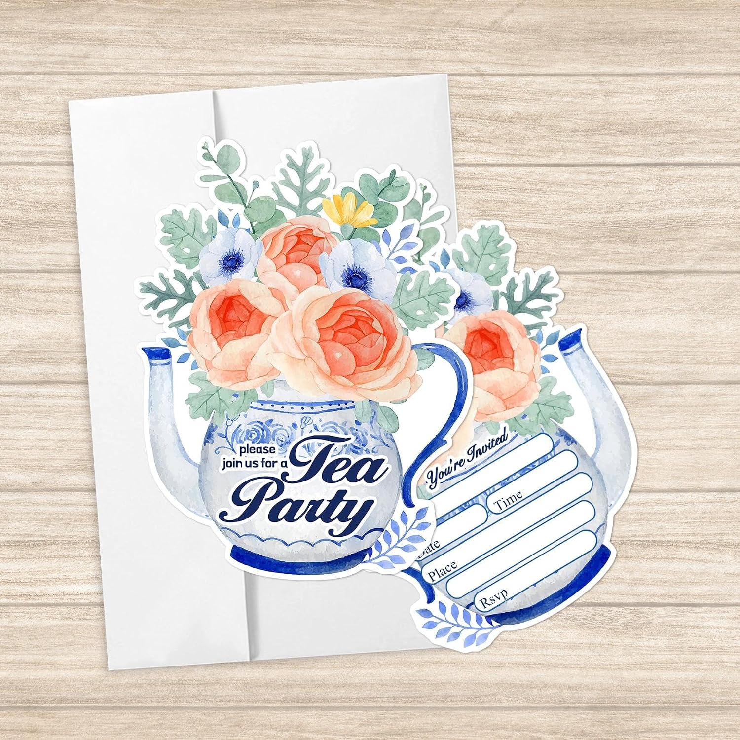 AEHIE 20 Sets Tea Party Invitations With Envelopes, Vintage Traditional Floral Teapot Garden Tea Time Party Invitations Invite Cards for Women Ladies Girls Adults