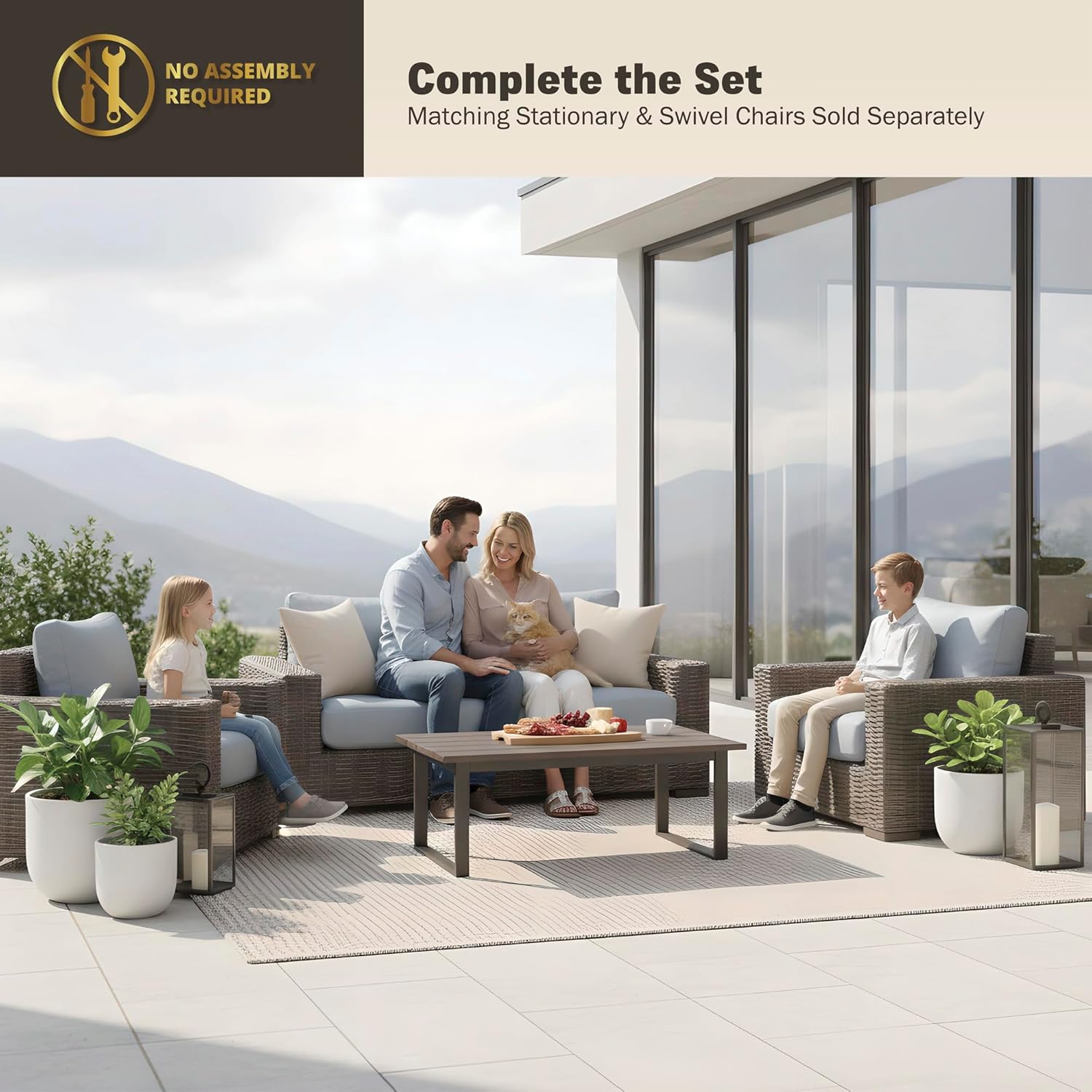 Kinger Home Ella Outdoor Loveseat, Handwoven Wicker Patio Couch with Deep Seat, High Back, Rust-Resistant Steel Frame, Weather-Resistant Cushions, for Deck, Garden, and Backyard