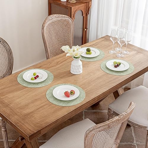 Miniatura 8 de Romanstile Juego de 4 manteles individuales redondos, reversibles de piel sintética, 100% impermeables, a prueba de aceite, antideslizantes,