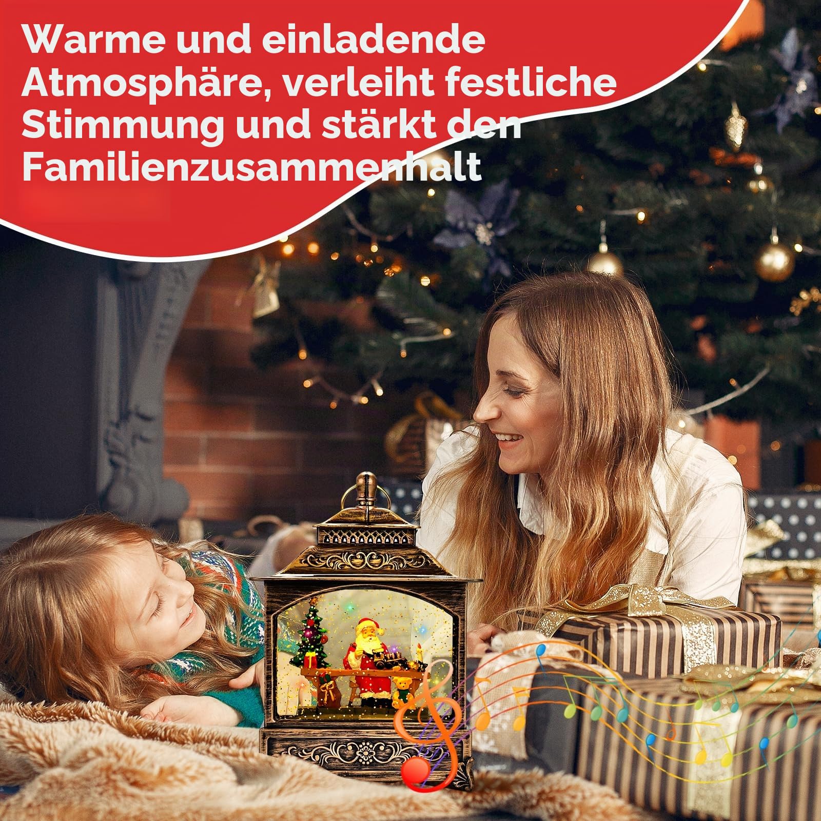 Joellfuner Weihnachts Schneekugel Laterne, Weihnachtslaterne mit Schneegestöber Musik & Licht USB/Batteriebetriebene, Schneekugel Laterne Wasserlaterne Geschenk für Weihnachtsdeko(B-Weihnachtsmann)