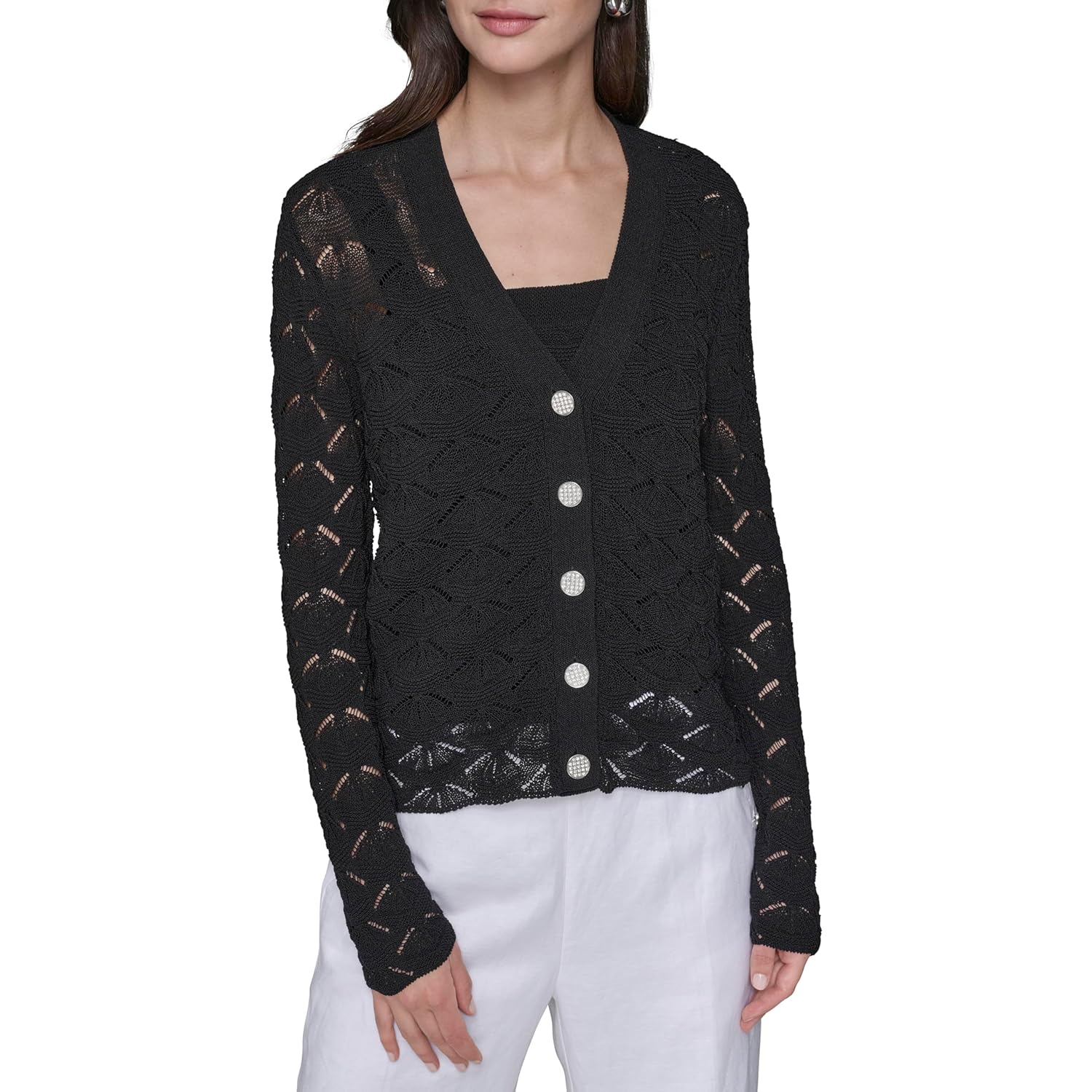 Karl Lagerfeld Womens Long Sleeve V-Neck Sweater