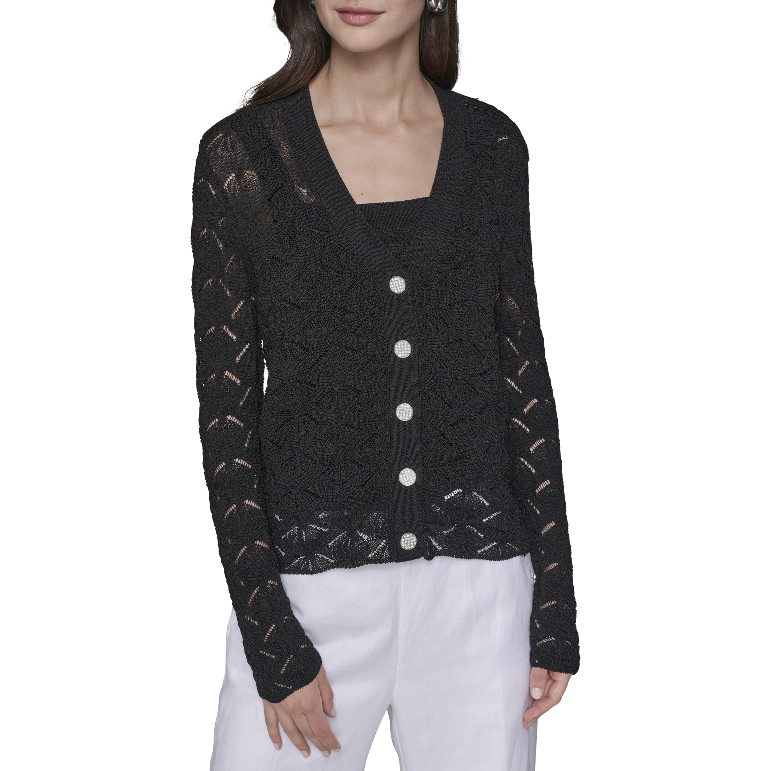 Karl Lagerfeld Womens Long Sleeve V-Neck Sweater