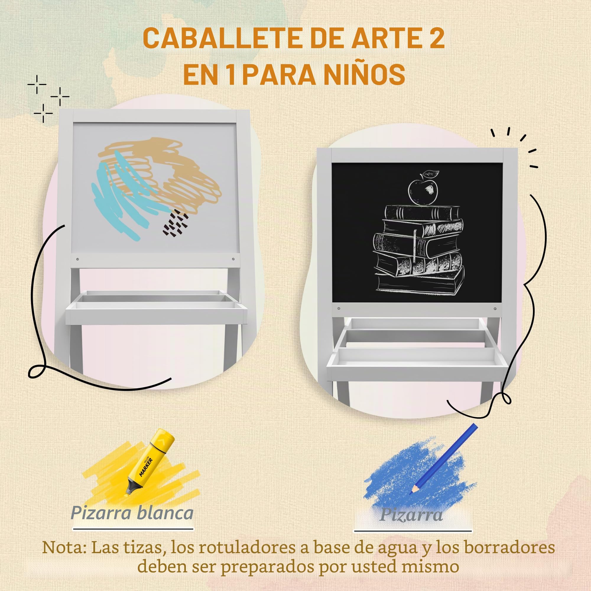 AIYAPLAY Caballete Magnético 2 en 1 para Niños Pizarra Tiza Blanco