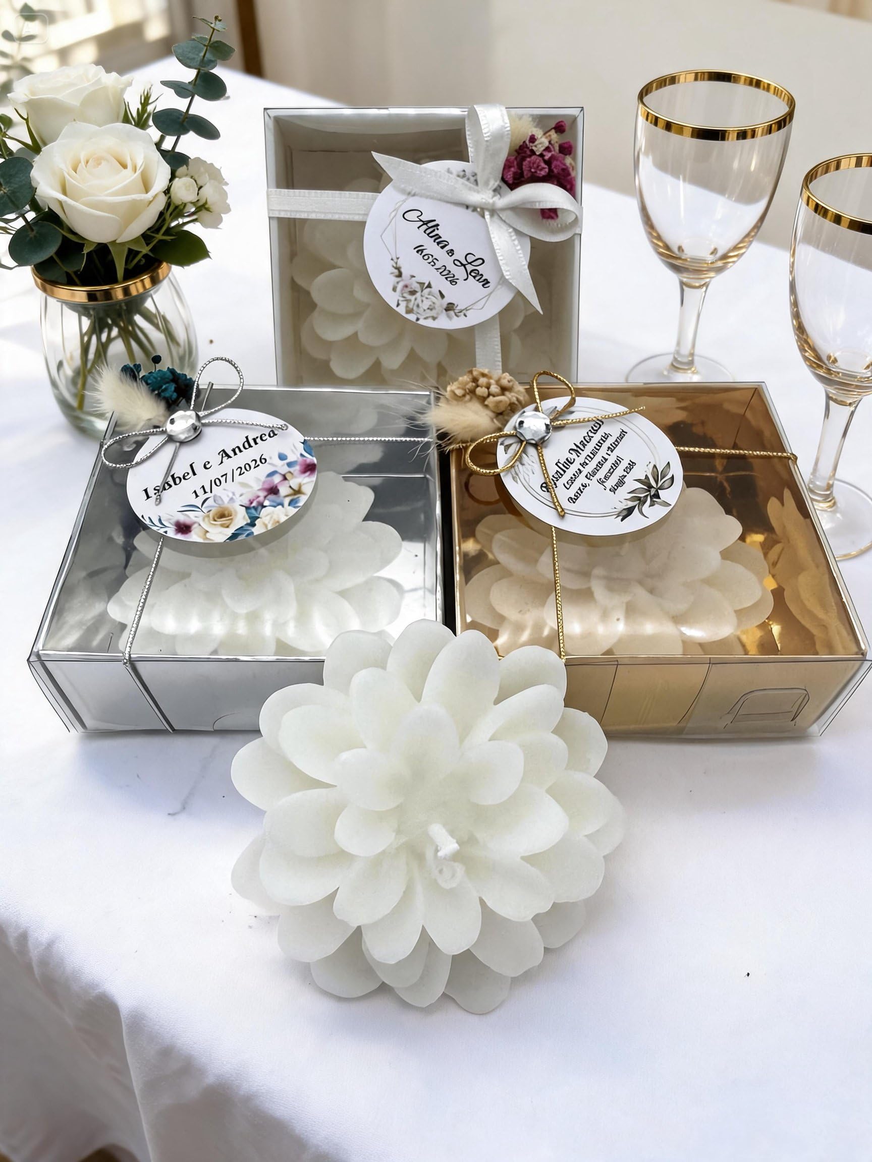 Giftsupstore - Lot de 100 bougies en forme de lotus pour invités de mariage, cadeaux de fête prénatale, cadeaux de retour (blanc)