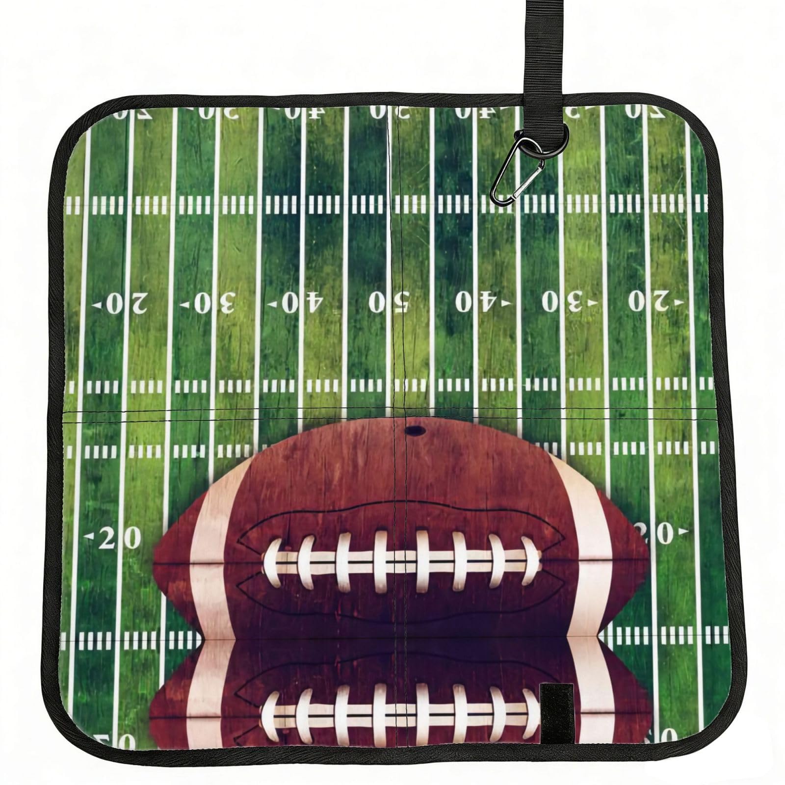 WZYCWB American Football Field and Ball Foldable Seating Cushion with Carabiner - Stadium Mat for Camping, Hiking and Outdoor Activities