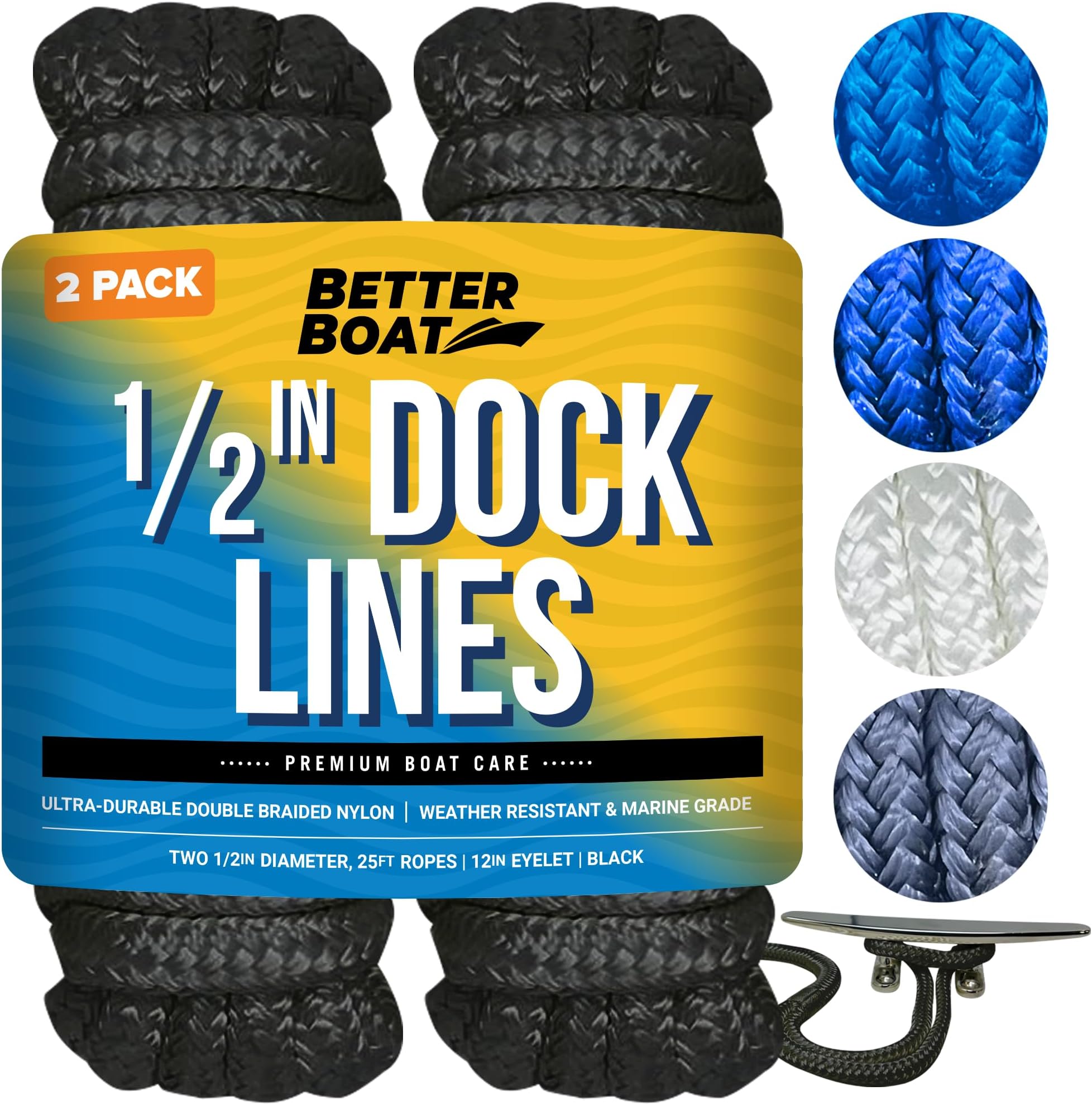 YaeMarine 4Pack 5/8 Inch 25 FT Double Braid Nylon Dockline