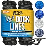 Boat Dock Lines, 1/2 Inch Braided Nylon Rope, 25 ft Mooring Marine Docking Lines with Loop, Black, 2 Pack