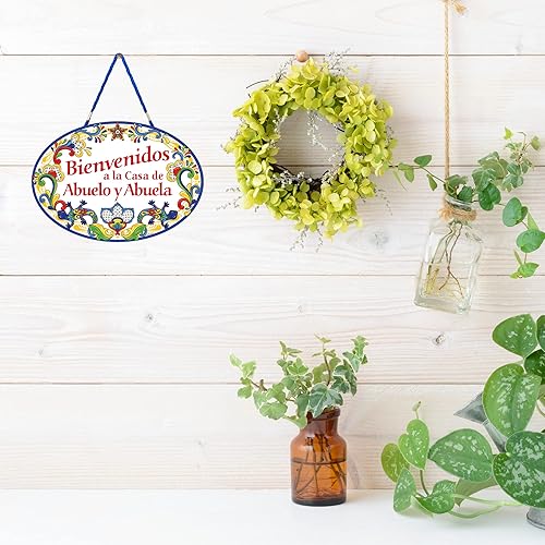 Miniatura 3 de "Bienvenidos a La Casa de Abuelo & Abuela" - Letrero de bienvenida de cerámica de 11 x 8 pulgadas con obras de arte tradicionales, regalo para