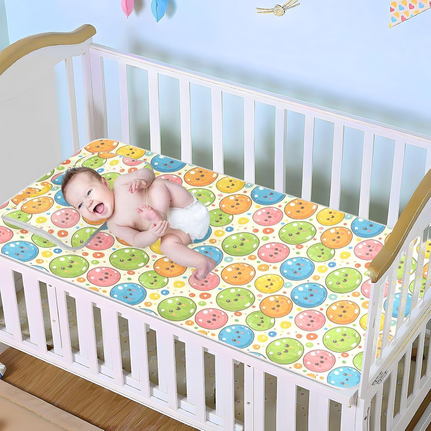 Cooling Baby Bed Mattress Cover 28" x 52" Absorbent Pads for Kids for Baby&Toddler Cartoon Cute Bubbles Clorful