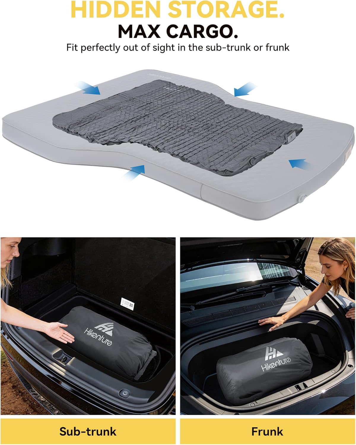 Hikenture Camping Mattress for Tesla Model Y, Electric Pump Self Inflating Sleeping Pad, 4” Thick Foam & Air Model Y Mattress Bed, 9.5 R-Value Insulated Camping Pads for Tesla