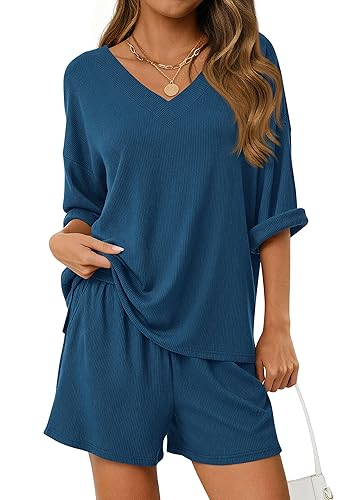 PRETTYGARDEN Womens 2 Piece Sets 2026 Oversized Vneck Half Sleeve