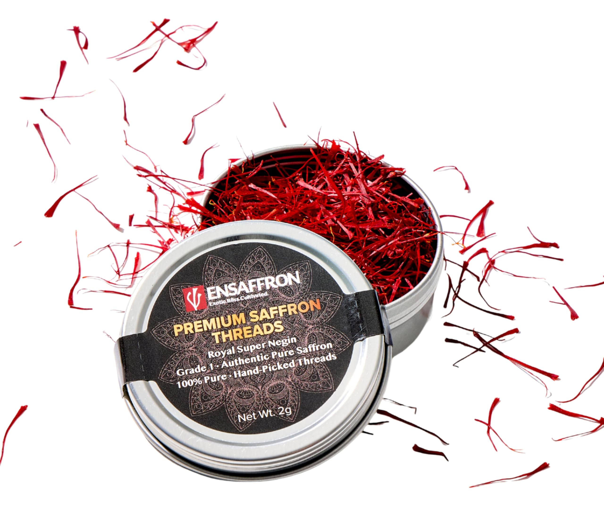 EnSaffron – 2 Gram Natural Premium Thick All Red Saffron Threads, Sunlight Processed Natural Saffron Grade A+ Super Negin Non-GMO Verified. For Tea,