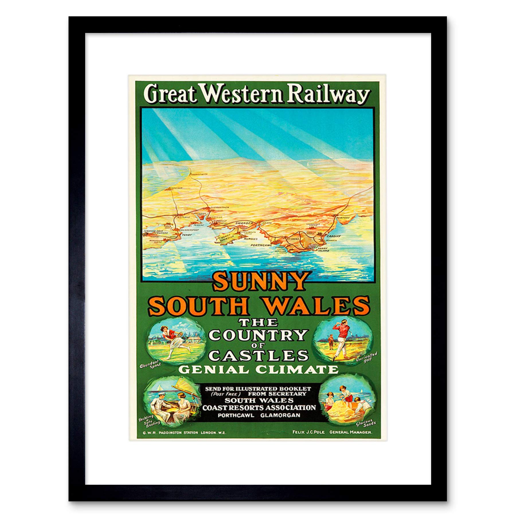 Wee Blue Coo TRAVEL TOURISM GWR RAILWAY WALES SPORT FUN SUN MAP FRAMED ART PRINT B12X7291