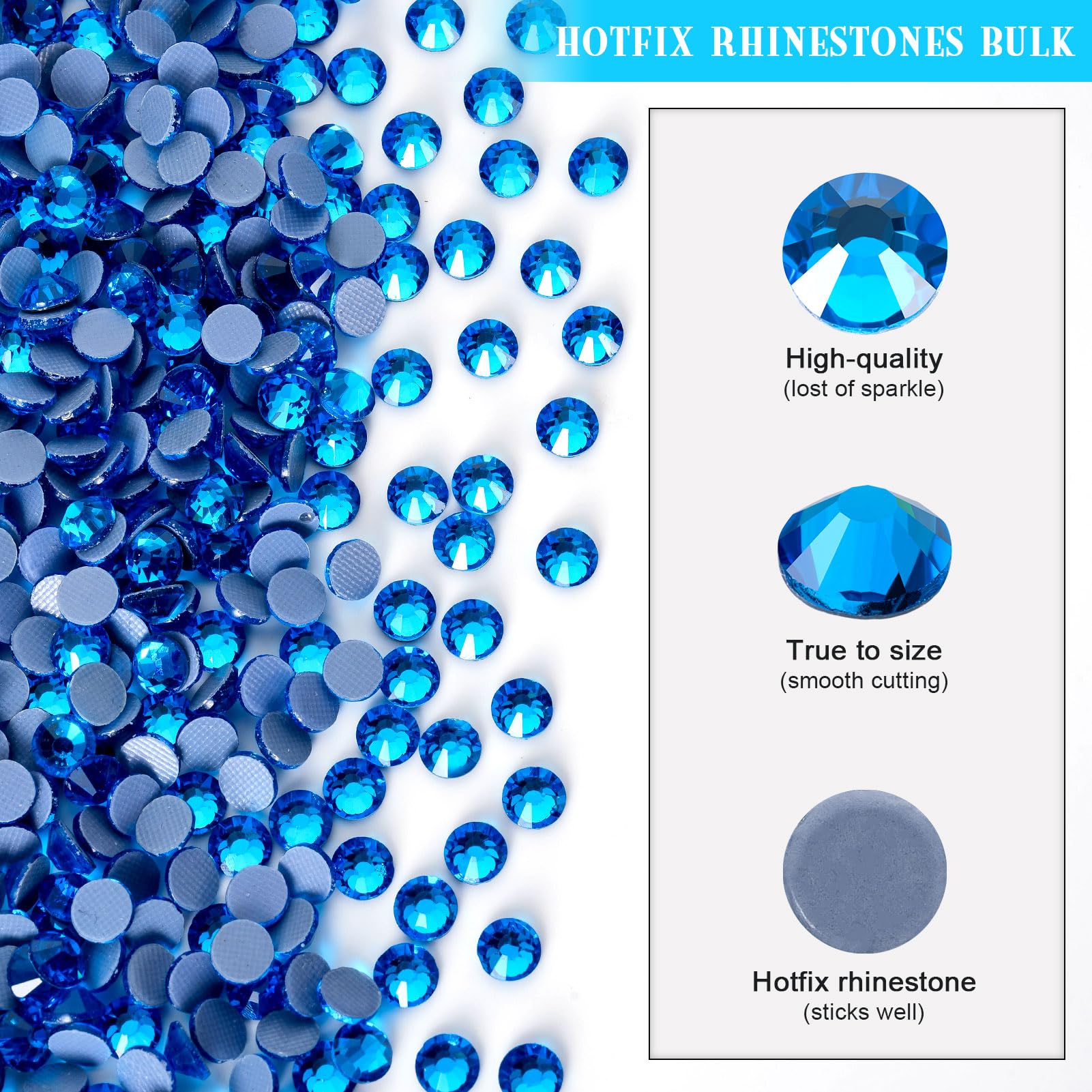 2000 strass blu Capri Hotfix, in vetro, strass termoadesivi per artigianato, vestiti, decorazioni fai da te, SS30, 6,4-6,6 mm