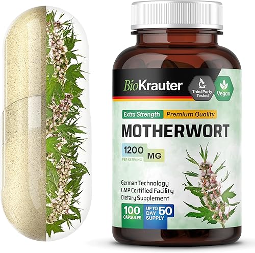 BIO KRAUTER Motherwort Cápsulas 1200 mg - 100 unidades - Suplemento de hierbas Motherwort - Promueve la relajación - Cápsulas de apoyo para mujeres