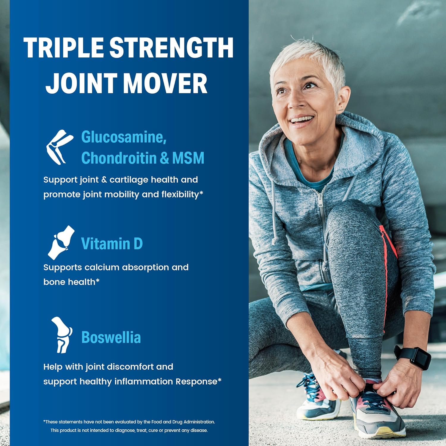Vitamin World Triple Strength Joint Mover with Vitamin D Glucosamine Chondroitin MSM 80 Caplets, Promotes Healthy Joints, Promotes Comfort and Flexibility, Coated, Gluten Free