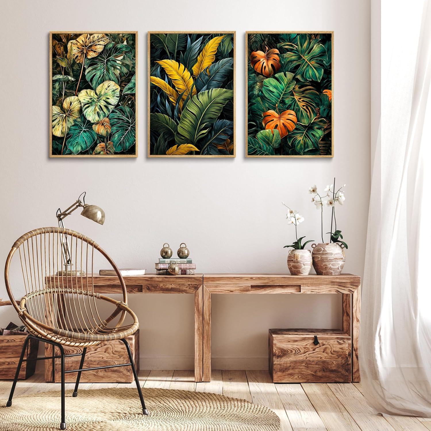 3pcs Tropical Botanical Canvas Wall Art Monstera Plant Posters Prints Palm Leaves Bohemian style Simple Life Pictures Decor for Bathroom living room Decoration Unframed