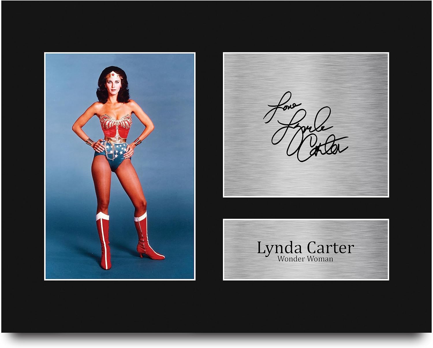 HWC Trading Lynda Carter Original Wonder Woman Framed Gifts Printed Signed Autograph Picture for TV Show Fans - US Letter Size