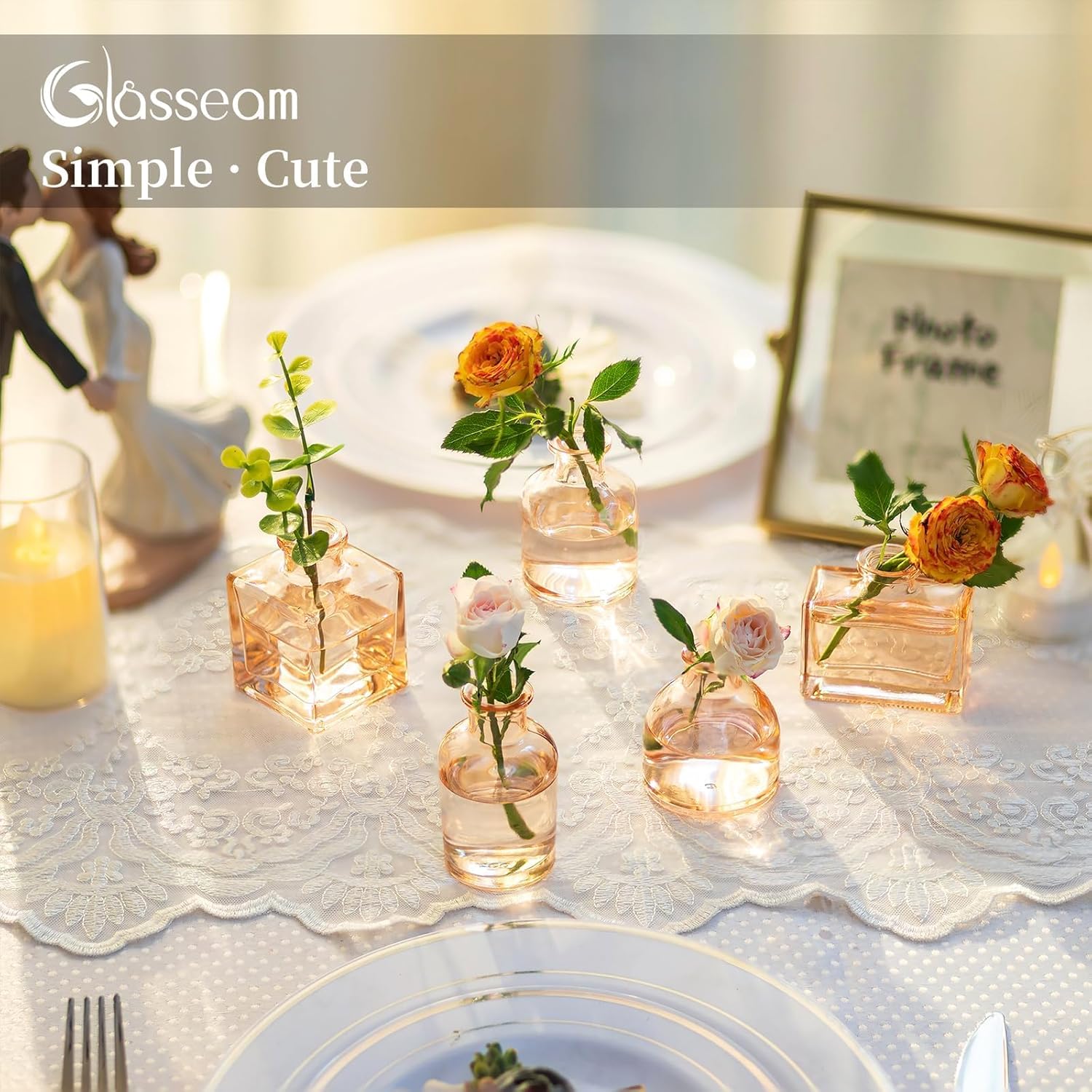Glasseam Champagne Glass Bud Vase: Mini Small Vases for Centerpieces Cute Flower Vase Set of 5 Tiny Vases for Flowers Decorative Centerpiece for Table Decor Wedding Party Dining Room Decoration - Image 5