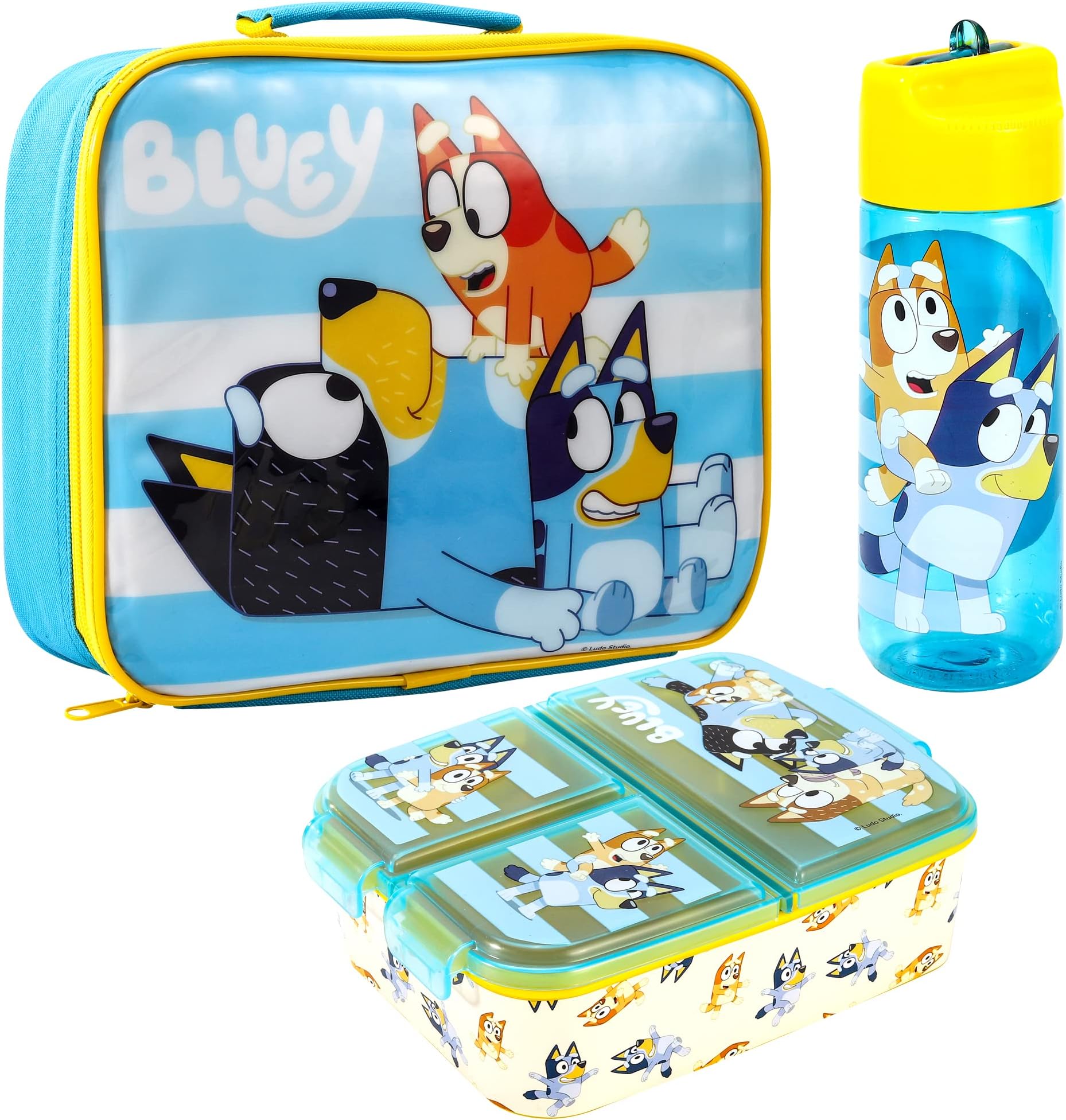 Zawadi Global Bluey Kids Childrens Lunch Box Set – Insulated Lunch Bag, Multicompartment Lunch Box & 540ml Water Bottle - School Travel Lunch Food Set, BPA Free