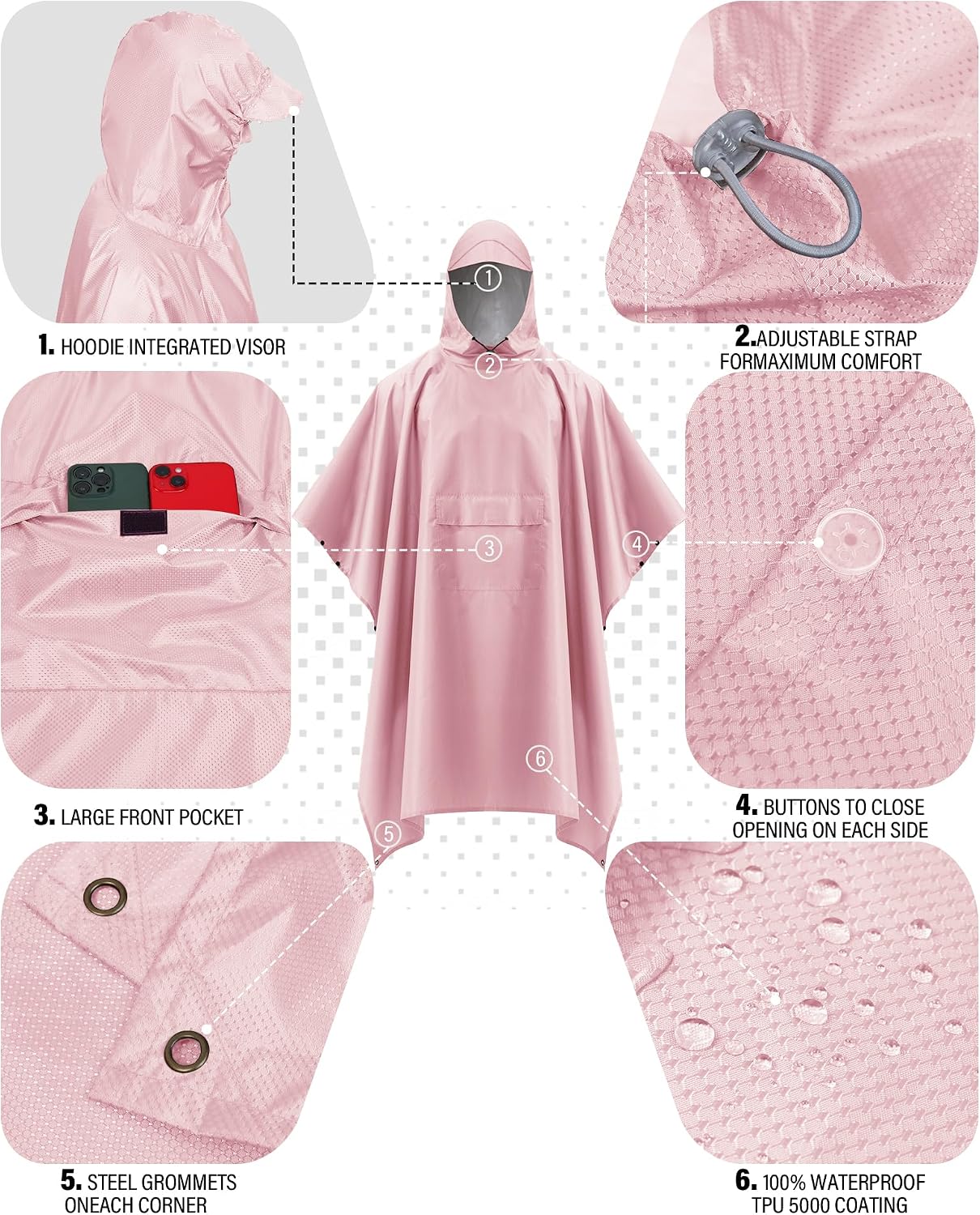 iCreek Hooded Rain Poncho Packable Unisex Raincoat Jacket with Pocket Waterproof Lightweight for Hiking, Camping, Outdoor