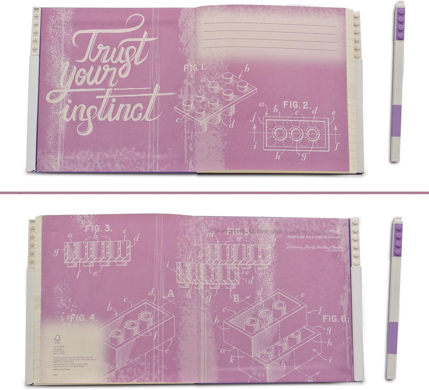 IQ LEGO Stationery Locking Notebook with Gel Pen - Lavender (52445), Square, 6 inches x 6 inches, Lined