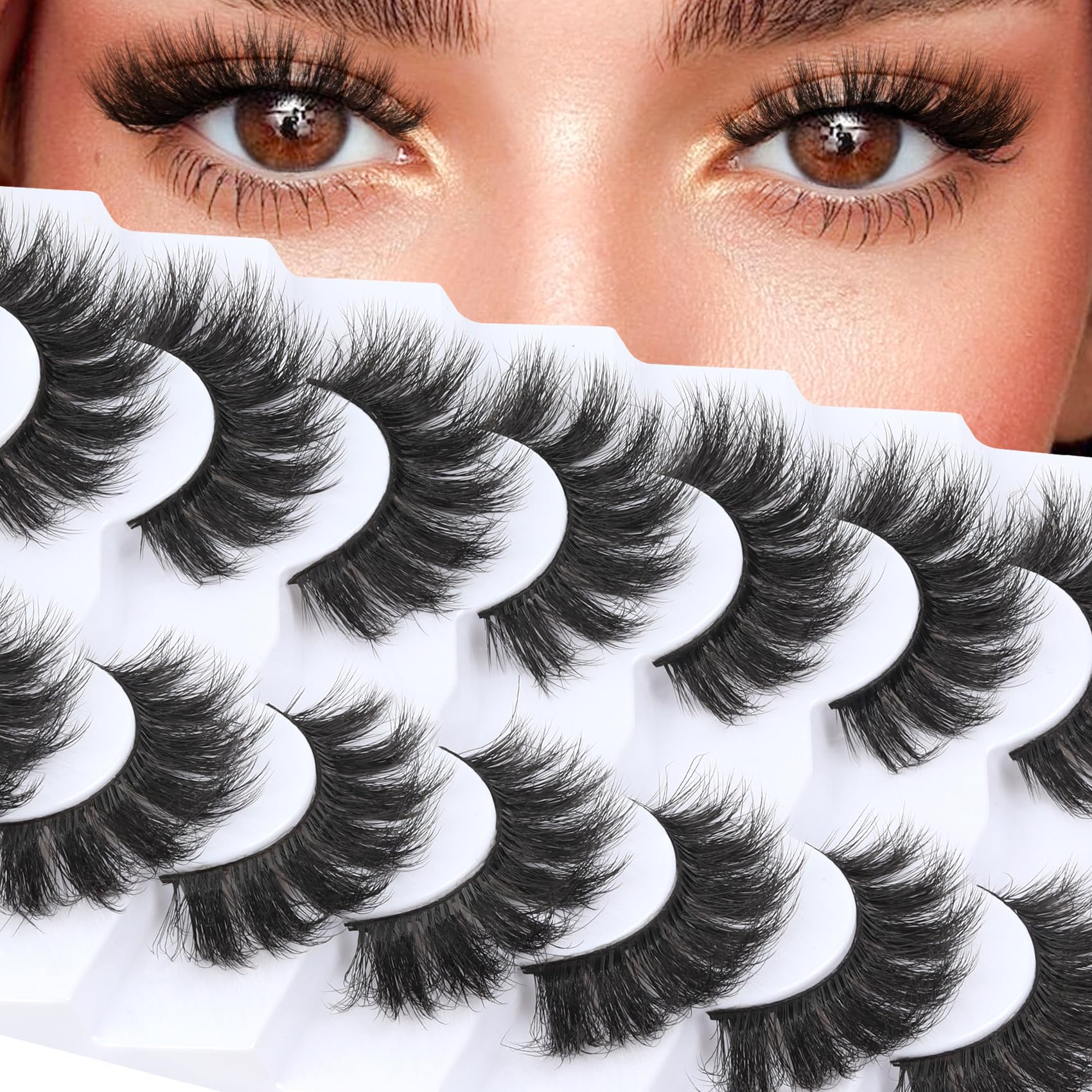 Veleasha False Eyelashes Wispy Faux Mink Lashes Fluffy Handmade Fake Eyelashes Natural Look 7 Pairs Pack Luxury Cat Eye Lashes (801)