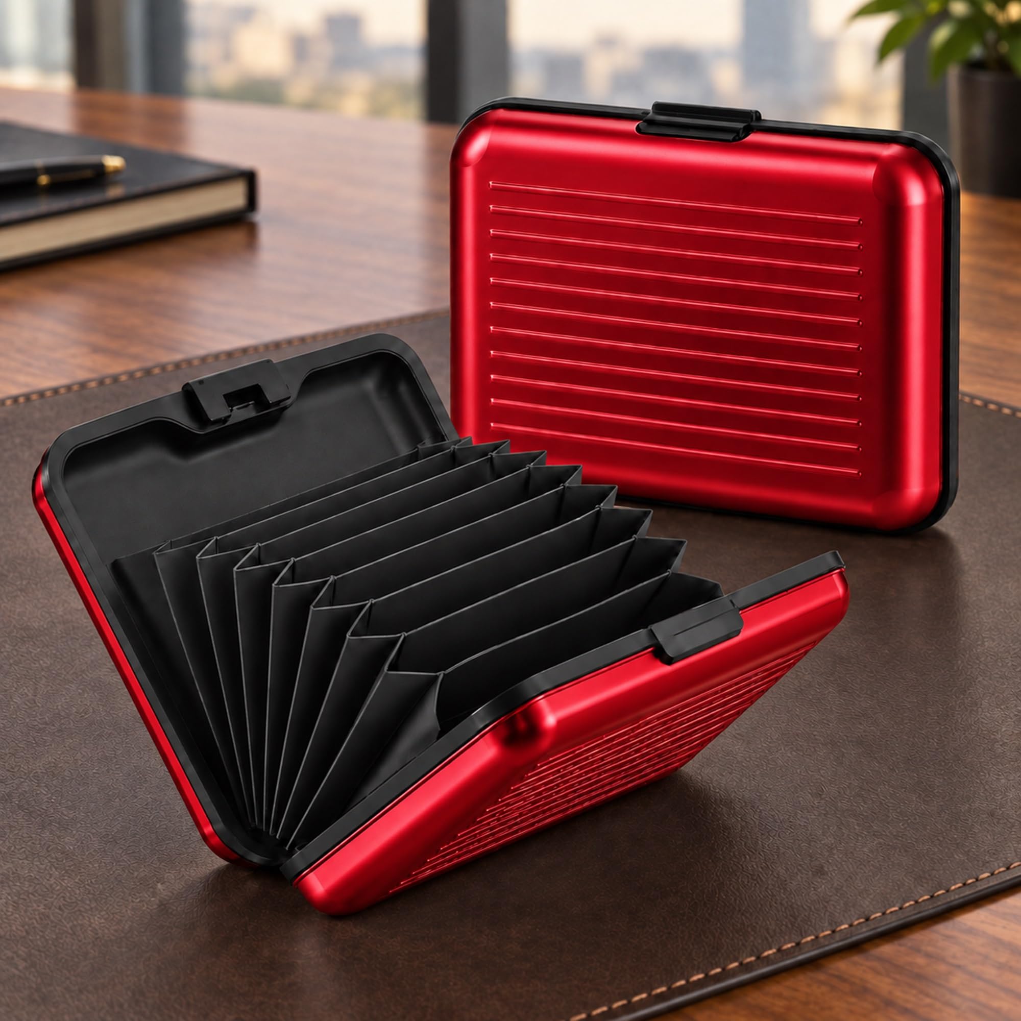 Aluminum RFID Blocking Credit Card Holder, Slim Hard Case Wallet with Button Closure for Daily Commuting and Travel