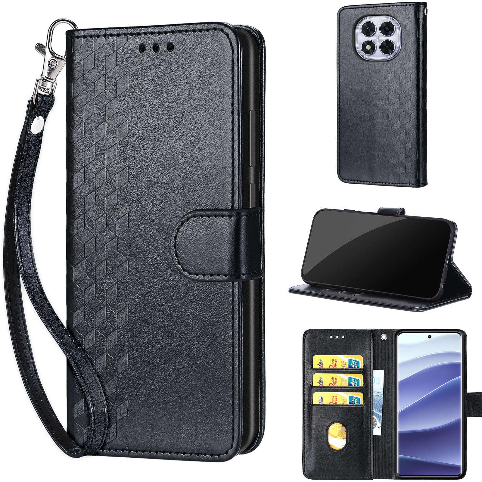 Funda Tipo Libro Con Ranuras Para Tarjetas Para Redmi Note 14 Pro 4G, De Cuero PU Magnético, Convierte En Soporte Y Protege El Teléfono, Color Negro