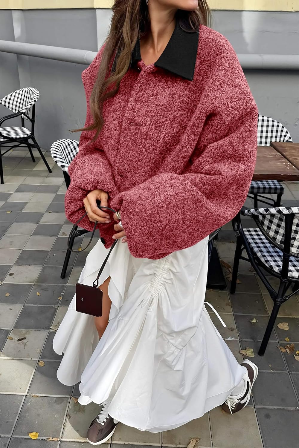 Cicy Bell Womens Oversized Fuzzy Fleece Jacket Button Down Patchwork Collar Sherpa Coats Fall Outerwear with Pockets - Image 6