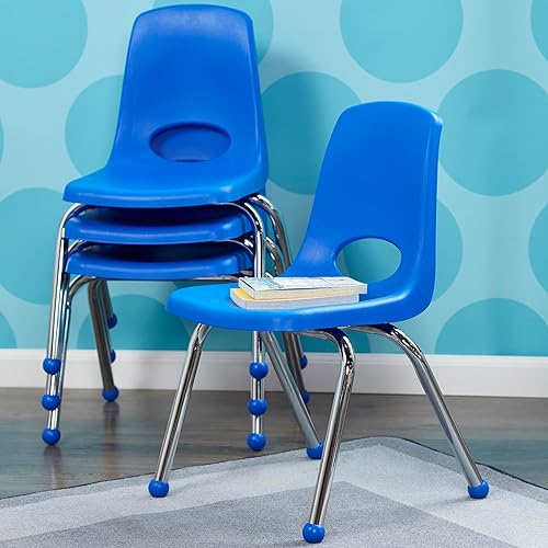 Miniatura 473 de Factory Direct Partners 10355-BL Silla escolar apilable de 10 pulgadas, asiento apilable para estudiantes con patas de acero cromado y rodamientos