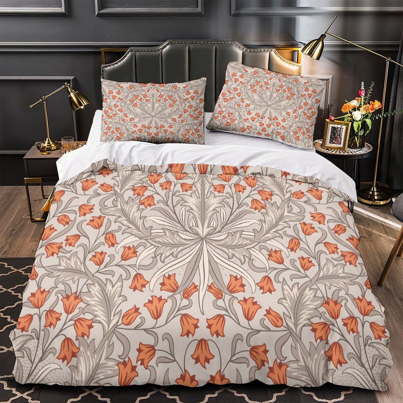 Parure de lit king size de luxe à motif floreal aquarelle en microfibre premium