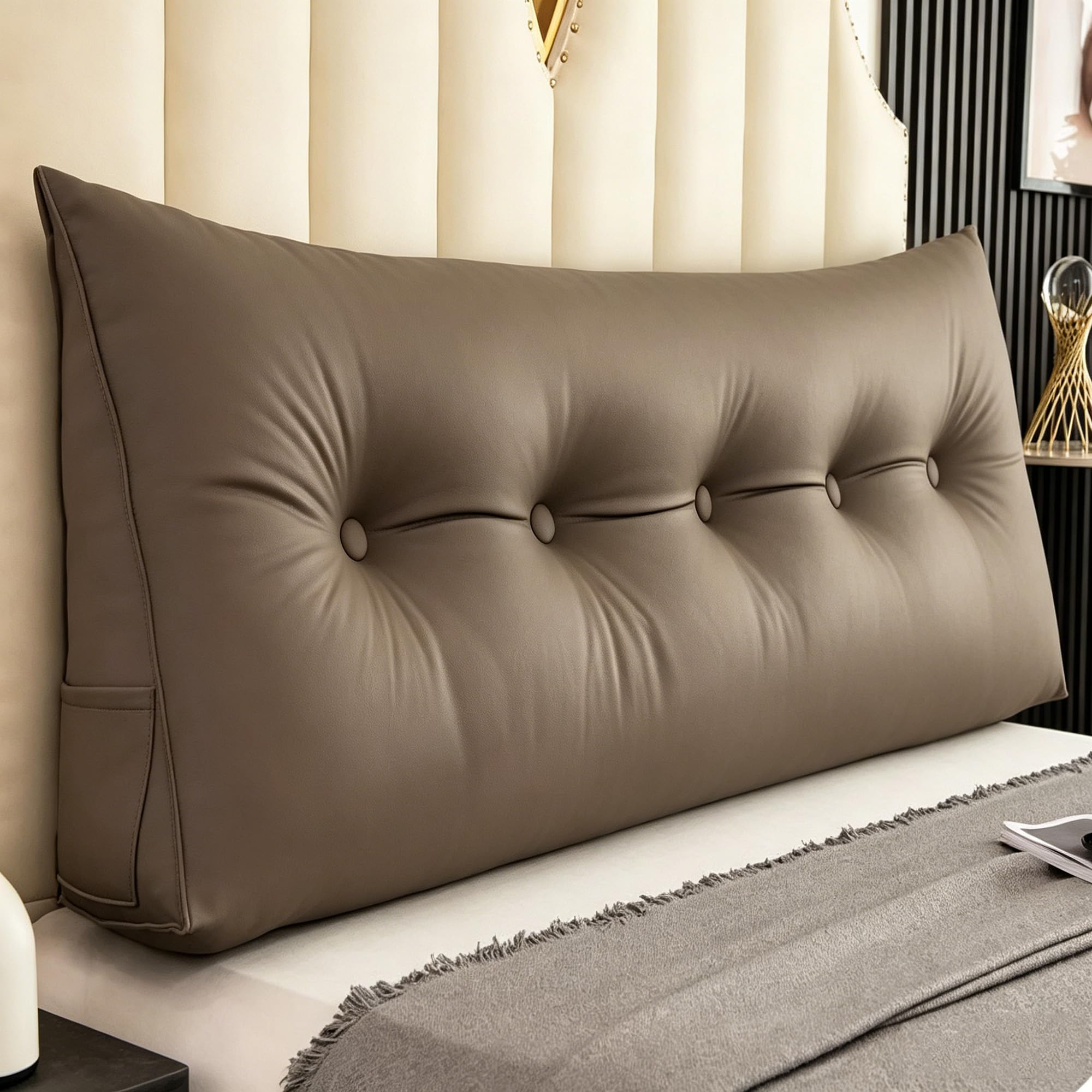 Hruile Wedge Lumbar Pillow, Large Backrest Headboard Reading Pillow, Washable Sofa Daybed Positioning Bolster, Headboard Bolster Support Cushion for Bed, Sofa, Chair (180x50x20cm,Brown)