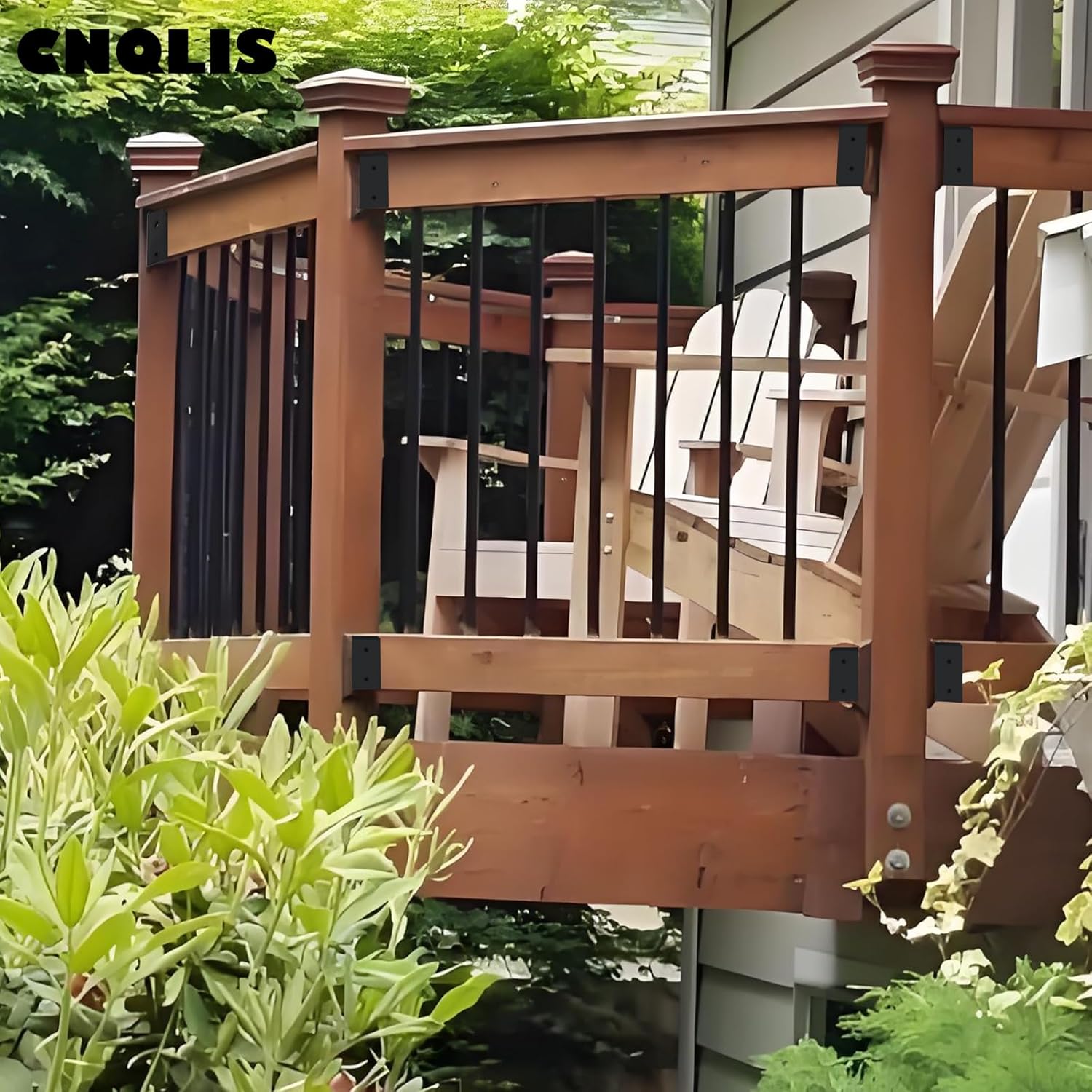 CNQLIS 16Pcs Deck Railing Bracket Connectors for 2" x 4" Railing Wood Posts with Mounting Hardware and Drill Bit （Black）