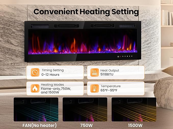Chimenea Eléctrica RealSmart 60" Empotrable con Control Remoto y Calefacción miniatura 5