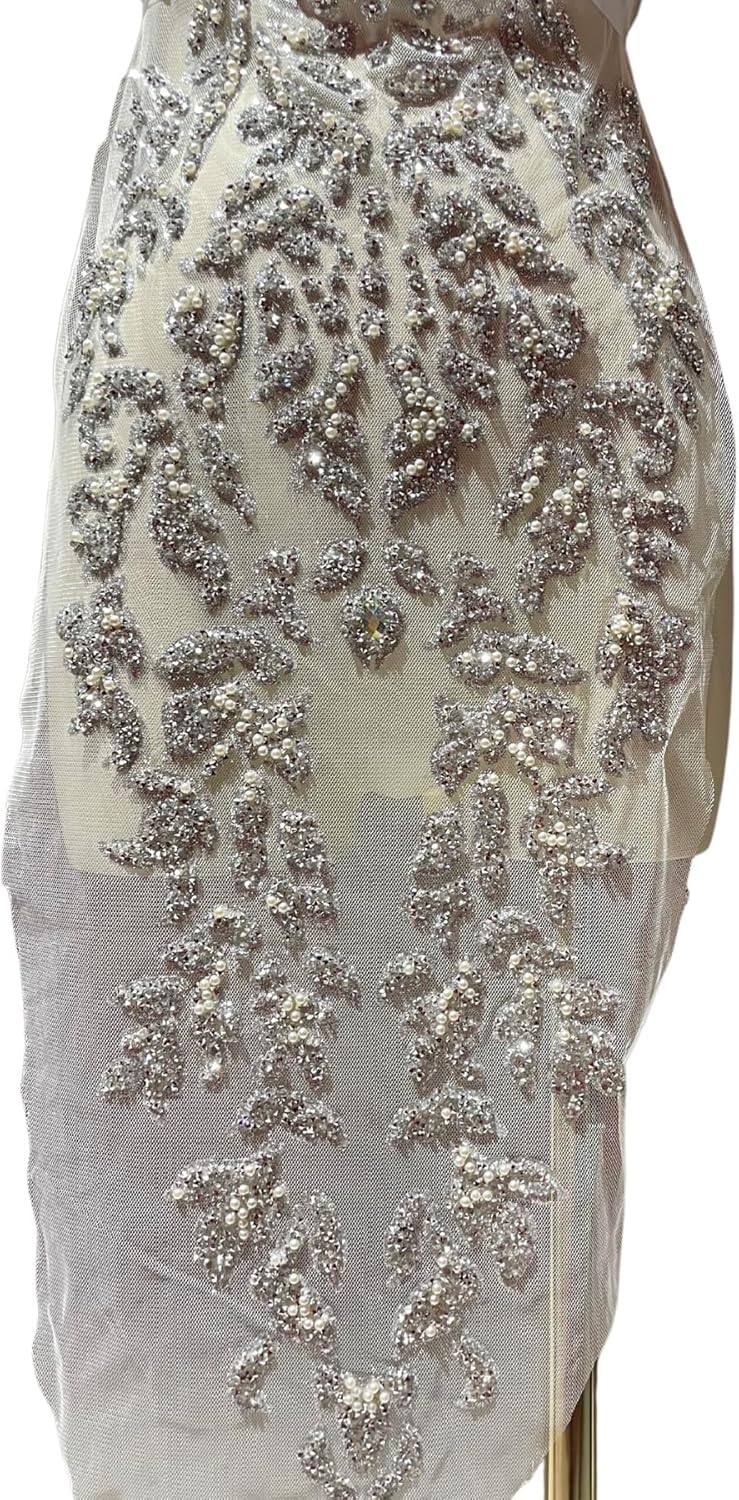 Rhinestone Applique,Silver Appliques,Sequin Iron-on Patch appliqué for Dresses, Stage Costumes, Wedding Dresses with appliqué. (Silver)