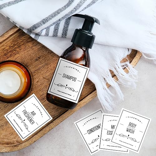 Waterproof Bottle Label Sticker Soap Dispenser Sticker for Bathroom Lotion Shampoo Bottle 9.5 x 8 cm Pack of 24 White - 6
