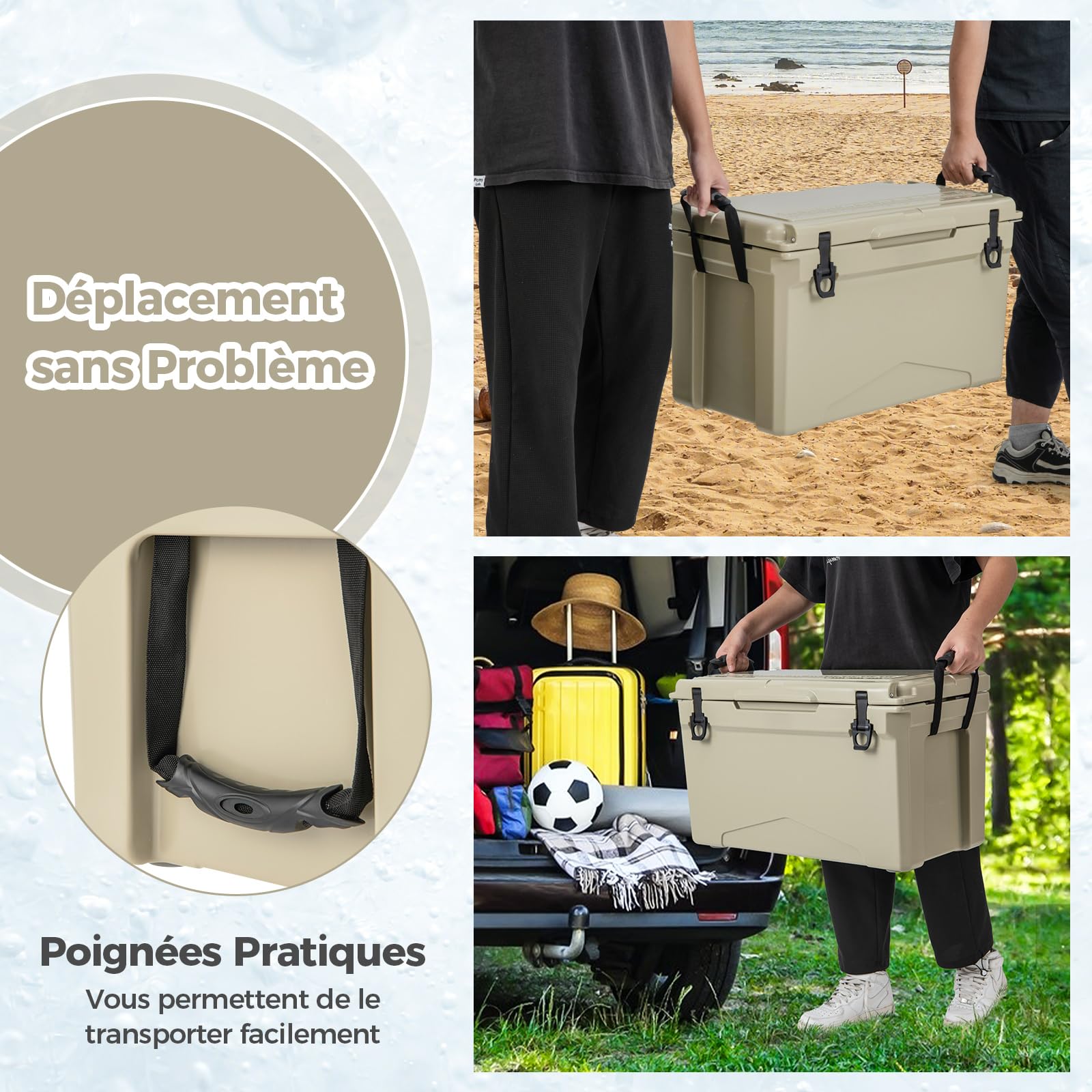 GYMAX Glacière Rigide Extérieure 47 L, Glacière Portative Isolée Rotomoulée, avec Porte-gobelets, Règle, Décapsuleur, Poignées, Tenir au Froid pour 5 à 7 Jours, pour Camping, Pique-Nique, Pêche