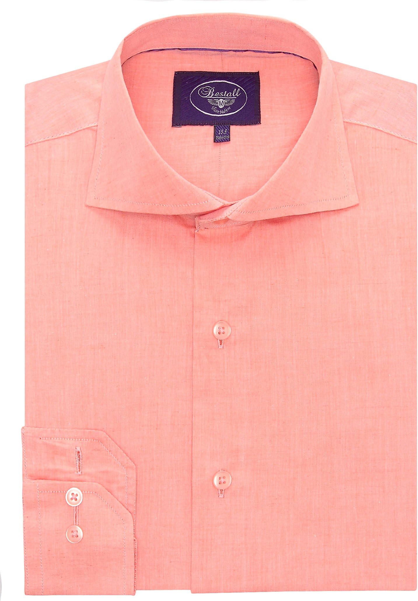 Bestall Pin Point Cut Away Collar Shirt, Saton, Item# B15MD0116 (16, Salmon)