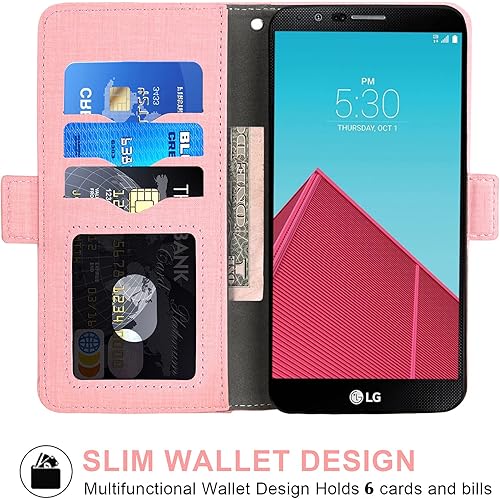 Miniatura 2 de Asuwish Funda tipo cartera compatible con LG G4, protector de pantalla de vidrio templado y funda de cuero con tapa para tarjetas, accesorios