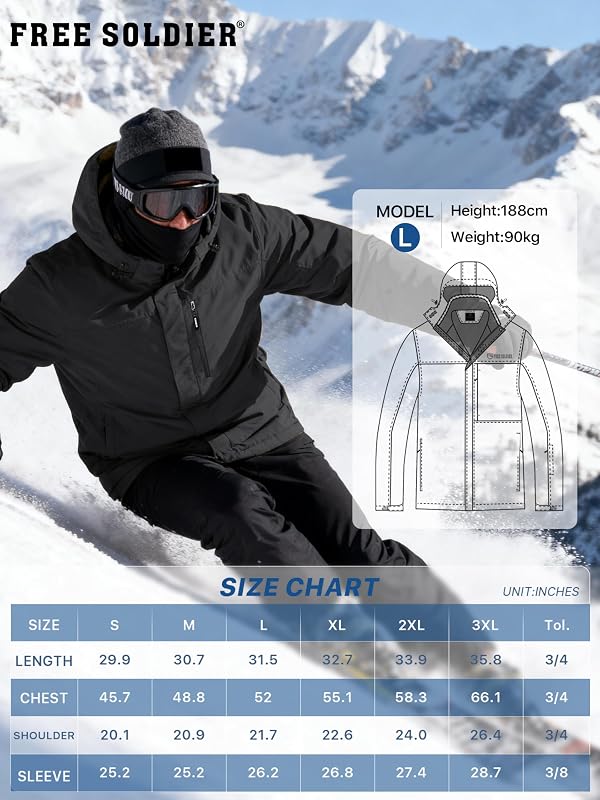 FREE SOLDIER Men's Waterproof Ski Snow Jacket Fleece Lined Warm Winter Rain Jacket with Hood Fully Taped Seams(Black,M) by FREE SOLDIER - Image 8