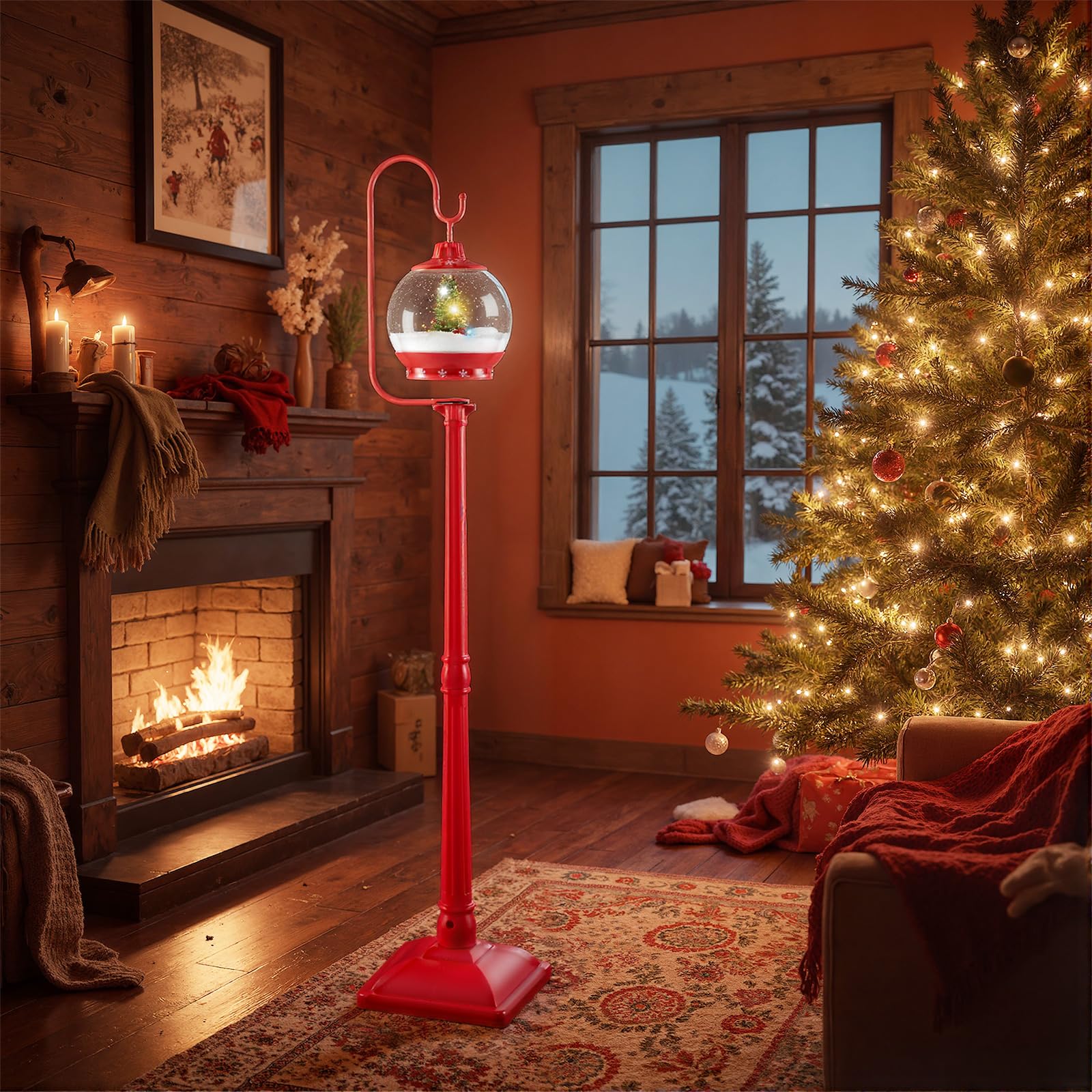 GYMAX 170 cm Weihnachten Wegeleuchte, Weihnachtslaterne mit LED-Licht & Musik, Weihnachtsstraßenlampe mit Schneefunktion, Weihnachtsdeko für Zuhause & Veranda