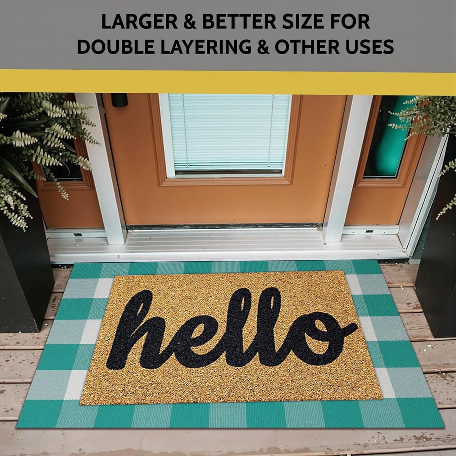 Buffalo Plaid Outdoor Rug 27.5" x 43" Teal Green and White Checkered Area Rug Washable Doormats Indoor Outdoor Rugs for Layered Front Door Mats, Porch, Entryway, Kitchen, Farmhouse