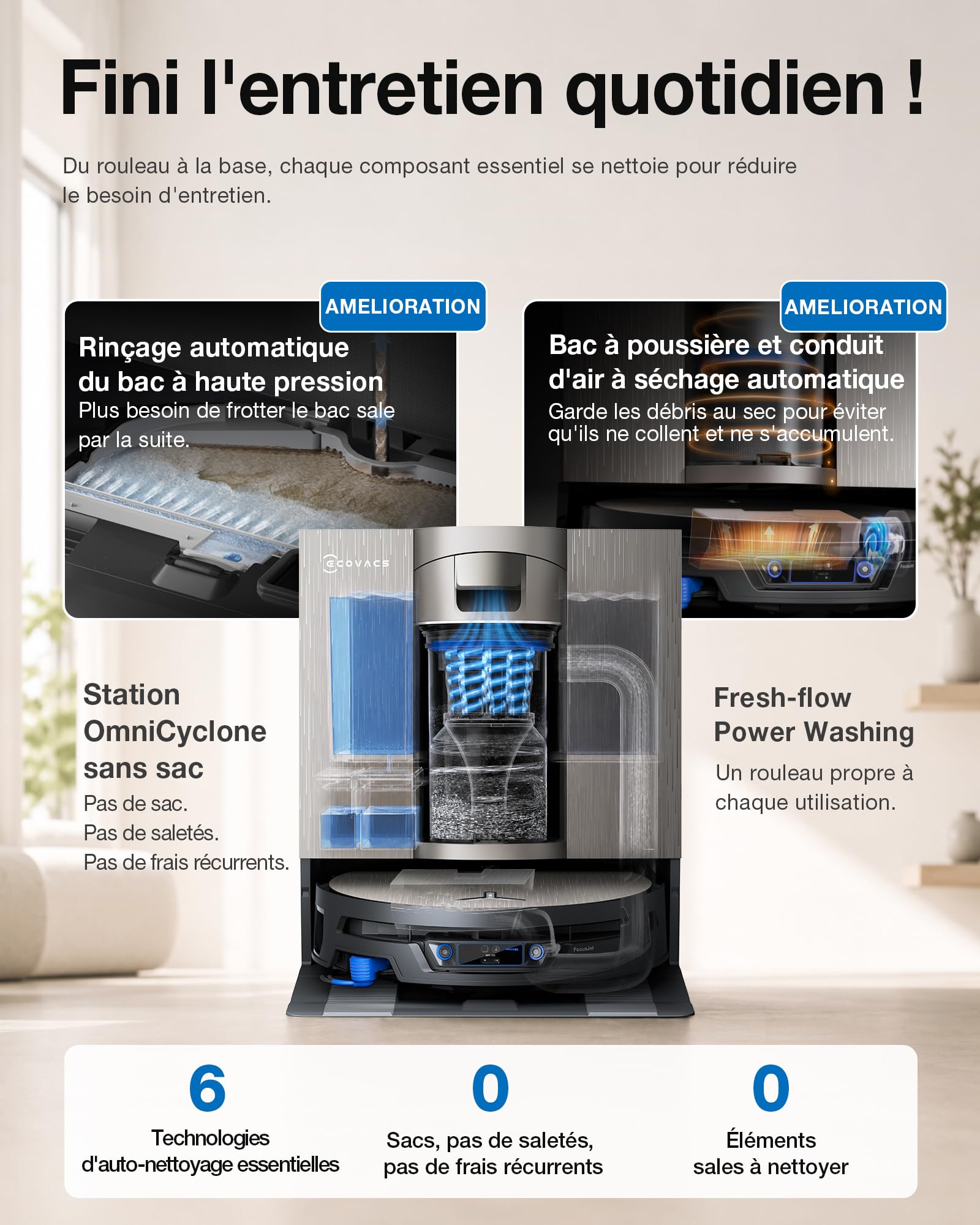 ECOVACS X12S OMNICYCLONE Robot Aspirateur Laveur 27 000 Pa, PowerBoost