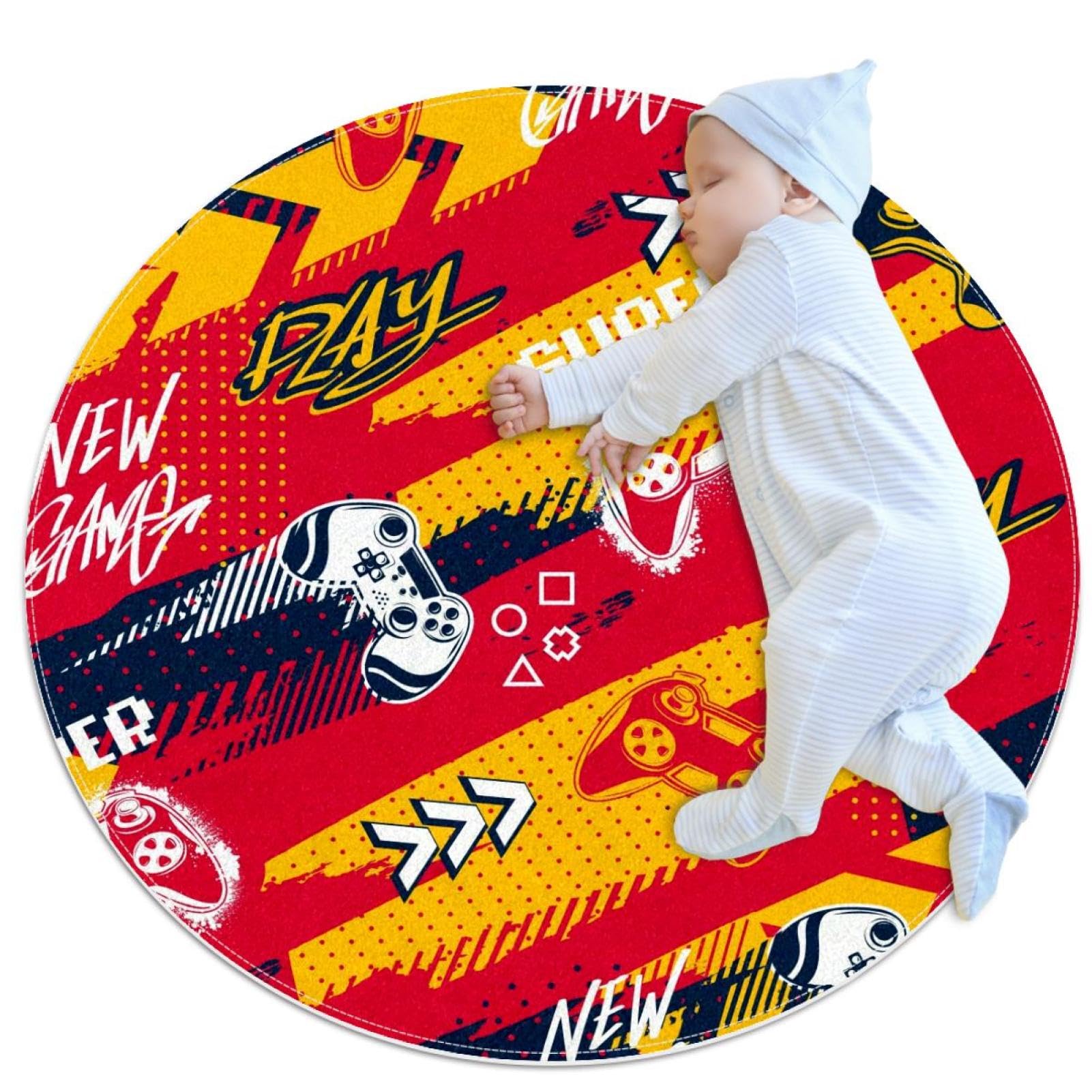 Tapis de salle de bain antidérapant rond 1m motif grunge rouge et camomille pour chambre d'enfant